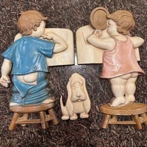 1966 Metal Child Bathroom Wall Plaques